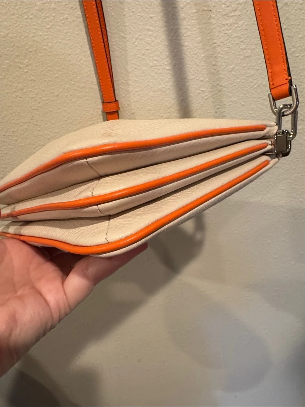 Kate Spade Kayla Triple Crossbody Cream and Orange Trim Pebbled Leather